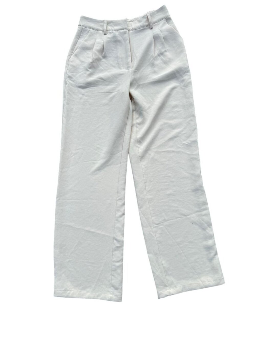 Forever 21 Womens Cream Wide Leg Mid-Rise Pants Size M Lightweight